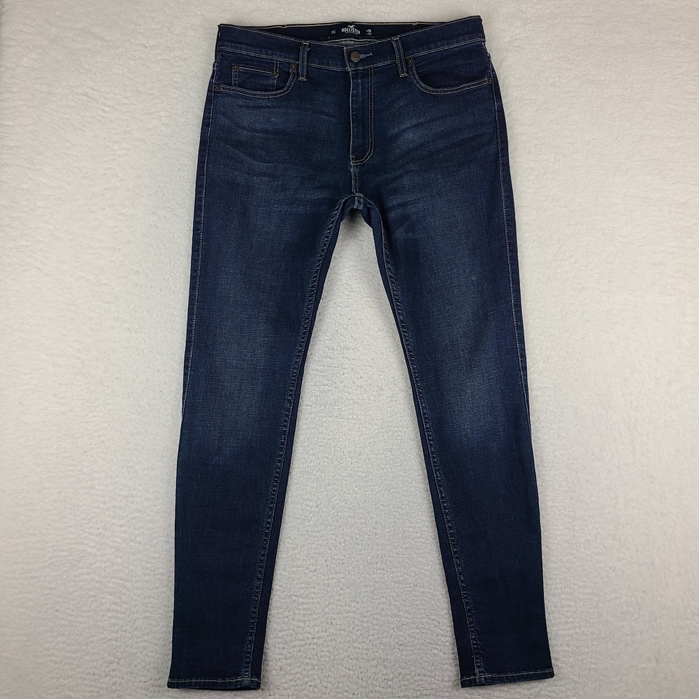 Hollister Jeans Mens 36x32 Blue Super Skinny Advanced Stretch Dark Wash Denim‎